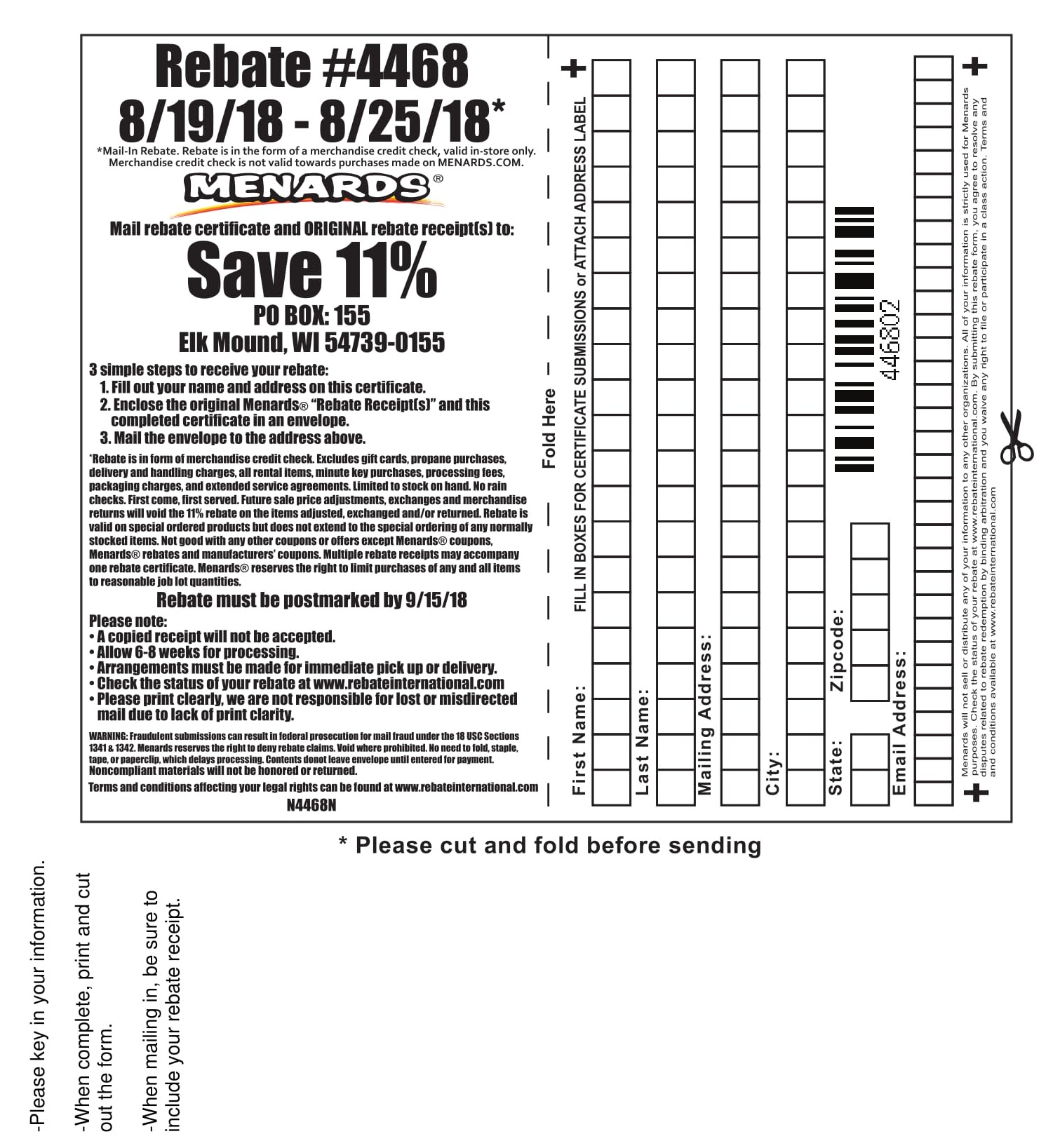 Menards.com Rebate 4468 Menards.com Rebate 4468